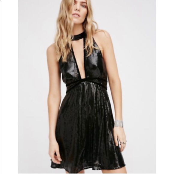 FREE PEOPLE BLACK FILM NOIR SEQUIN DRESS - Picture 13 of 14